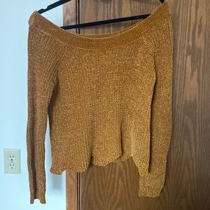 off shoulder burnt orange sweater